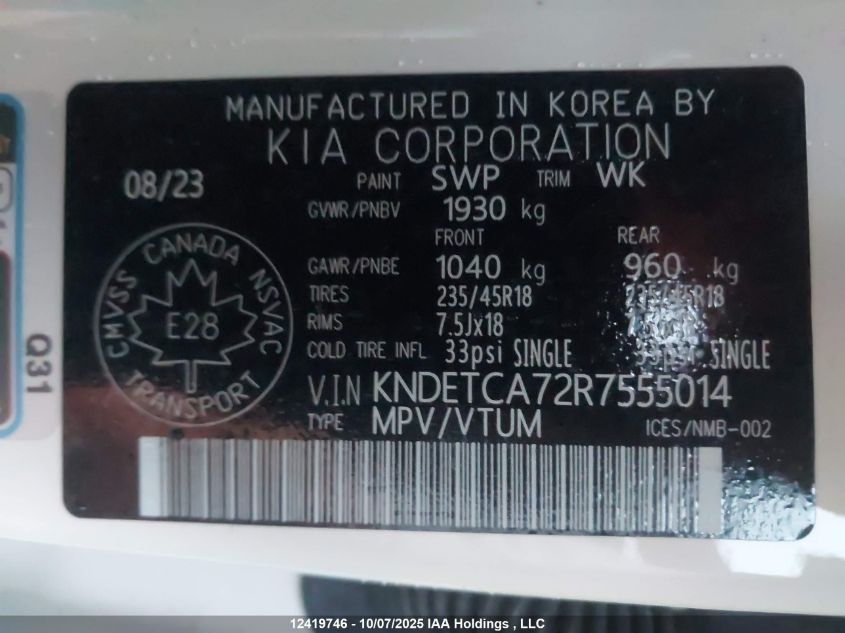 2024 Kia Seltos Sx Turbo W/Black Interior/Sx Turbo W/Burgundy Interior/X-Line VIN: KNDETCA72R7555014 Lot: 12419746