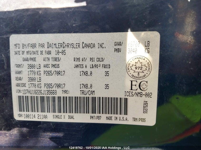 1D7HU18226J135668 2006 DODGE RAM photo no. 18
