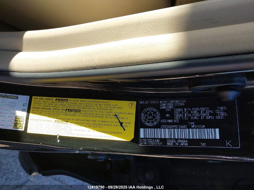 2009 Toyota Highlander V6 Limited VIN: JTEES42A992124682 Lot: 12419790