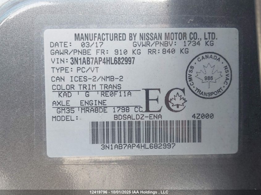 2017 Nissan Sentra VIN: 3N1AB7AP4HL682997 Lot: 12419796