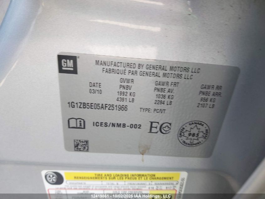 2010 Chevrolet Malibu Ls VIN: 1G1ZB5E05AF251966 Lot: 12419861