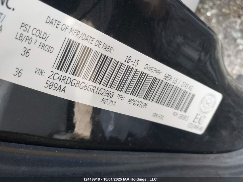 2016 Dodge Grand Caravan Se VIN: 2C4RDGBG6GR162908 Lot: 12419910