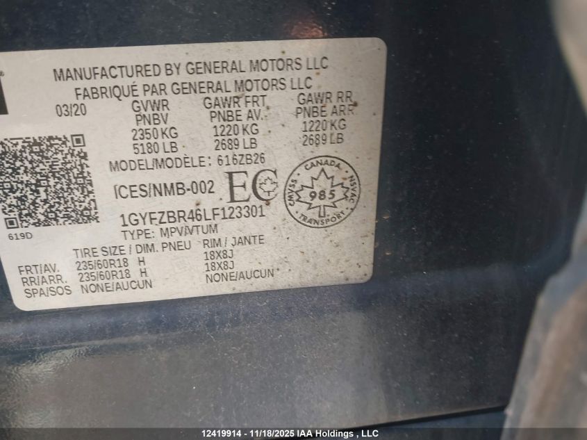 2020 Cadillac Xt4 Luxury VIN: 1GYFZBR46LF123301 Lot: 12419914