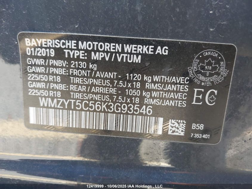 2019 Mini Countryman Cooper S VIN: WMZYT5C56K3G93546 Lot: 12419999