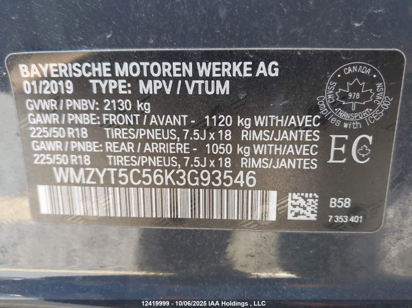 2019 Mini Countryman Cooper S VIN: WMZYT5C56K3G93546 Lot: 12419999