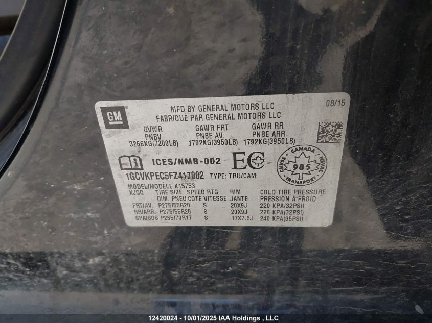2015 Chevrolet Silverado 1500 VIN: 1GCVKPEC5FZ417002 Lot: 12420024