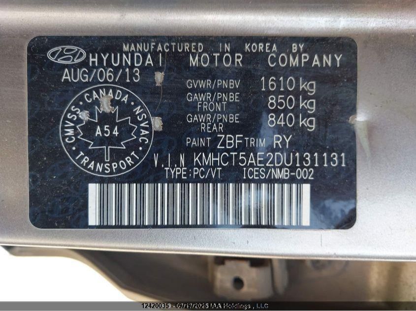 2013 Hyundai Accent L VIN: KMHCT5AE2DU131131 Lot: 12420035