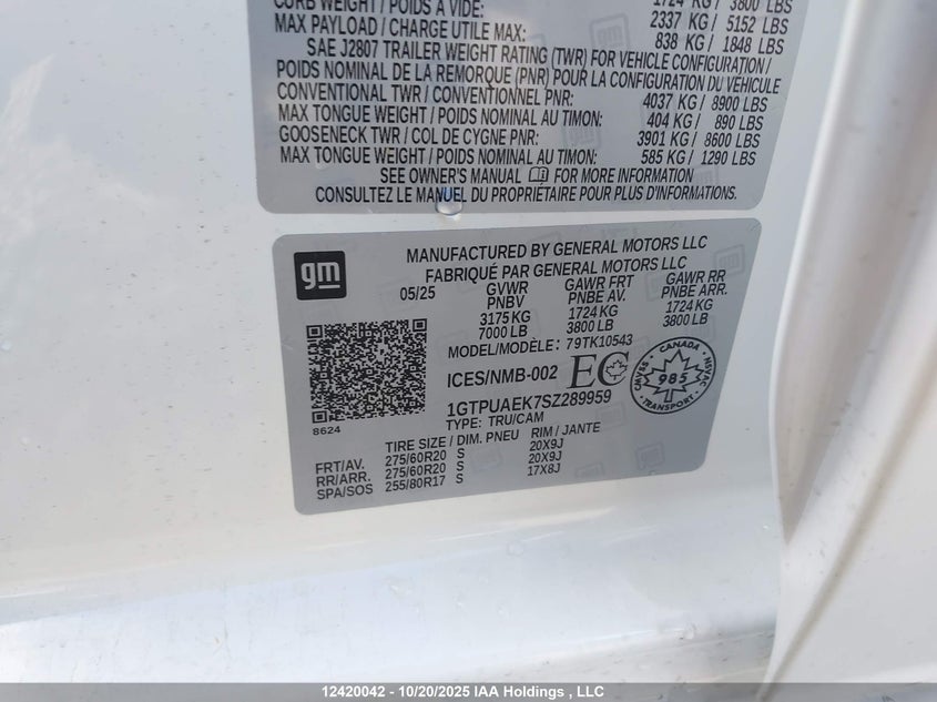 1GTPUAEK7SZ289959 2025 GMC SIERRA photo no. 9