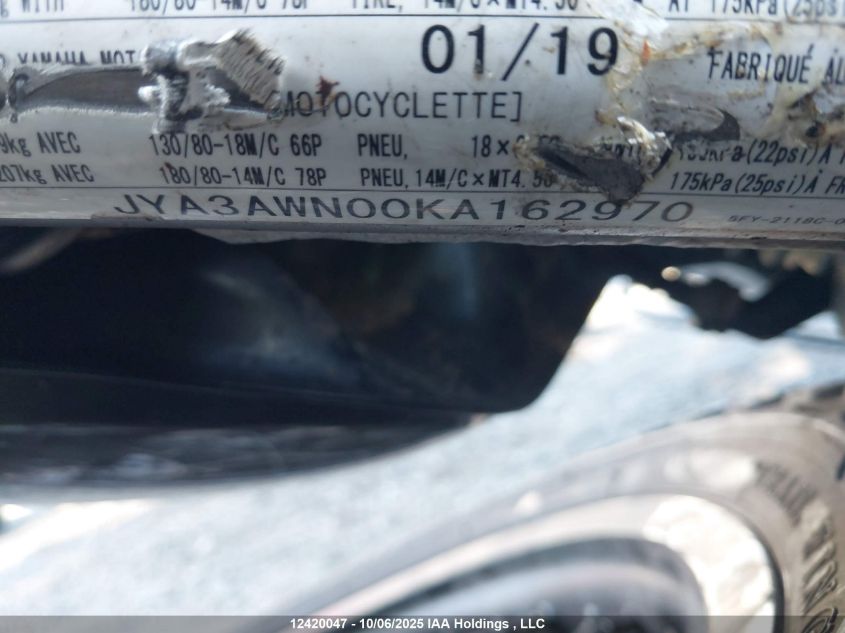 2019 Yamaha Tw200 VIN: JYA3AWN00KA162970 Lot: 12420047