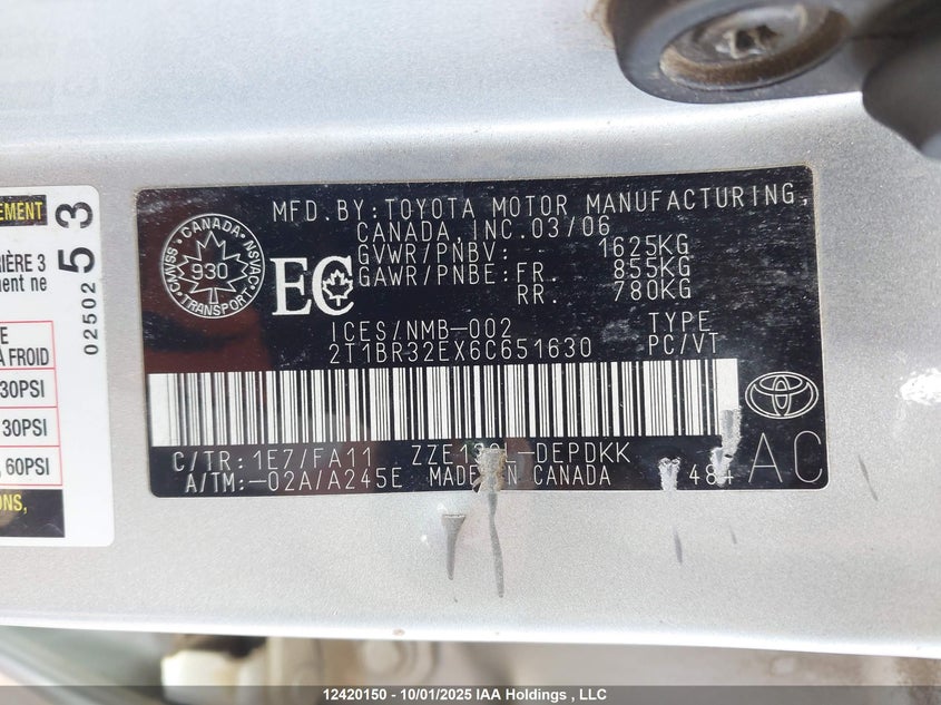 2T1BR32EX6C651630 2006 TOYOTA COROLLA photo no. 9