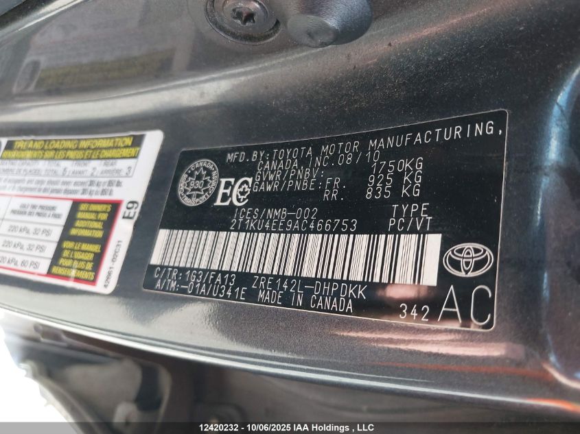 2010 Toyota Matrix Wagon VIN: 2T1KU4EE9AC466753 Lot: 12420232