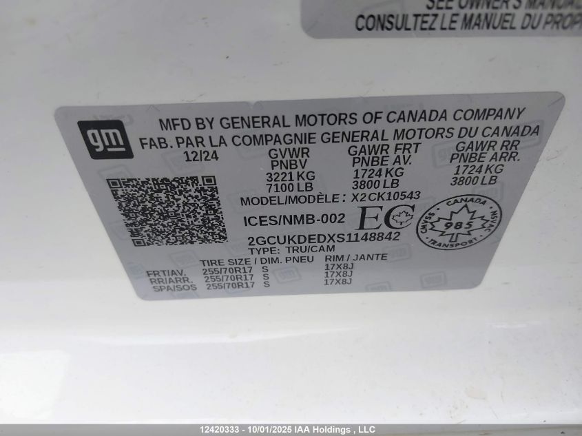 2025 Chevrolet Silverado K1500 Lt VIN: 2GCUKDEDXS1148842 Lot: 12420333