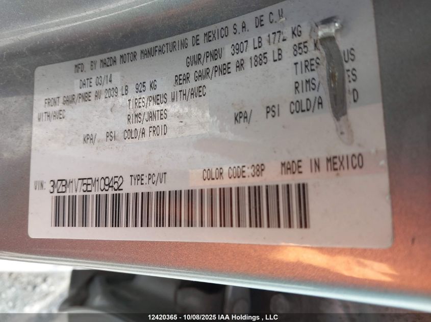 2014 Mazda Mazda3 VIN: 3MZBM1V75EM109452 Lot: 12420365
