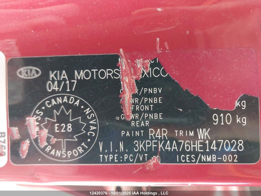 2017 Kia Forte VIN: 3KPFK4A76HE147028 Lot: 12420376