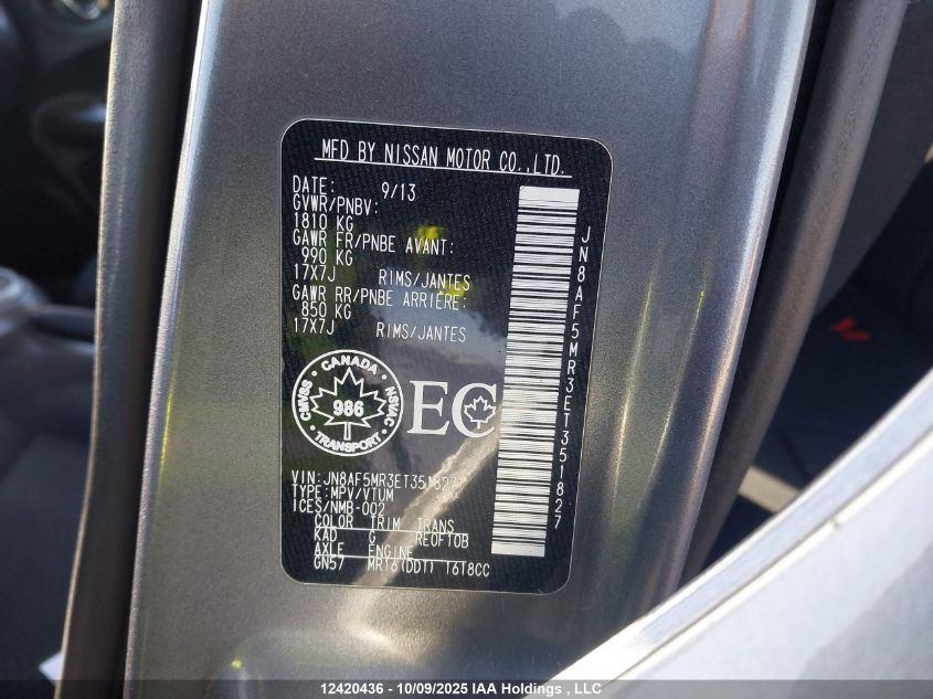 2014 Nissan Juke Nismo/Sv VIN: JN8AF5MR3ET351827 Lot: 12420436