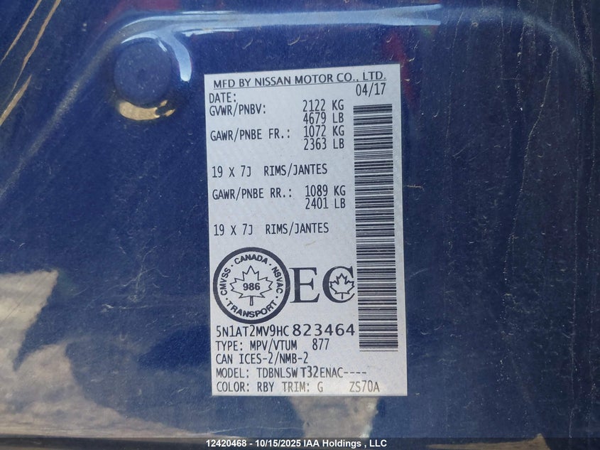 5N1AT2MV9HC823464 2017 NISSAN ROGUE photo no. 9