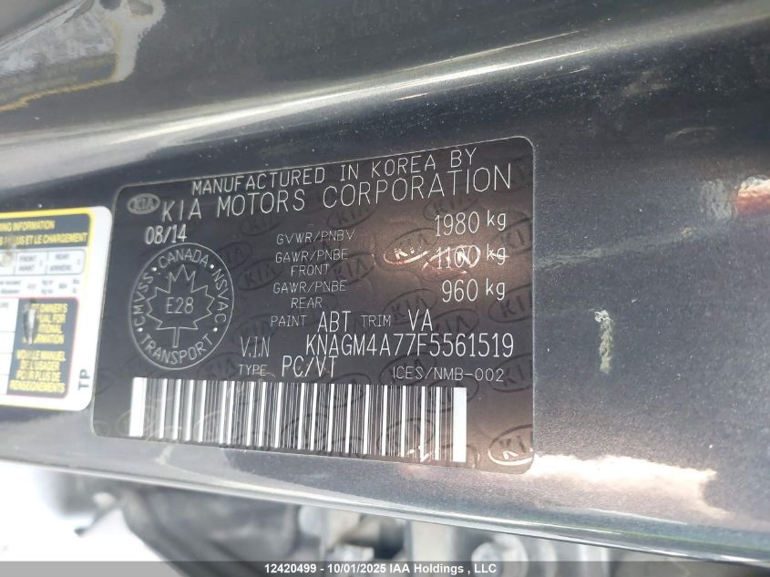 2015 Kia Optima Lx/Lx Winter Edition VIN: KNAGM4A77F5561519 Lot: 12420499