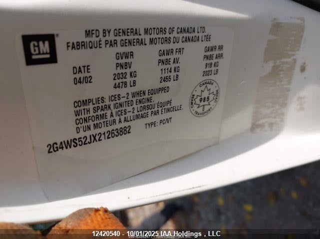 2002 Buick Century Custom VIN: 2G4WS52JX21263882 Lot: 12420540