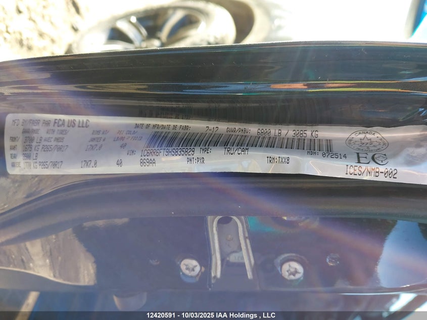 2017 Ram 1500 St VIN: 1C6RR6FT9HS835829 Lot: 12420591