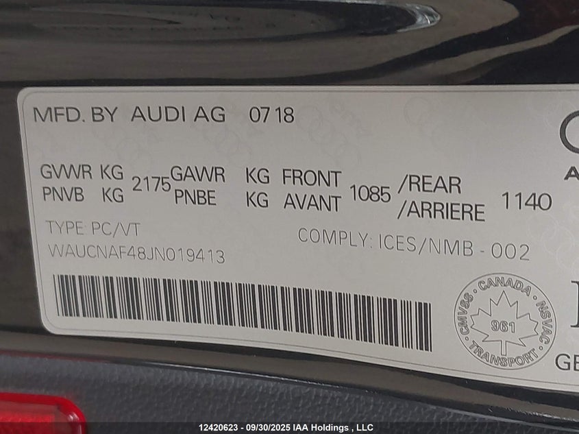 WAUCNAF48JN019413 2018 AUDI A4 photo no. 9