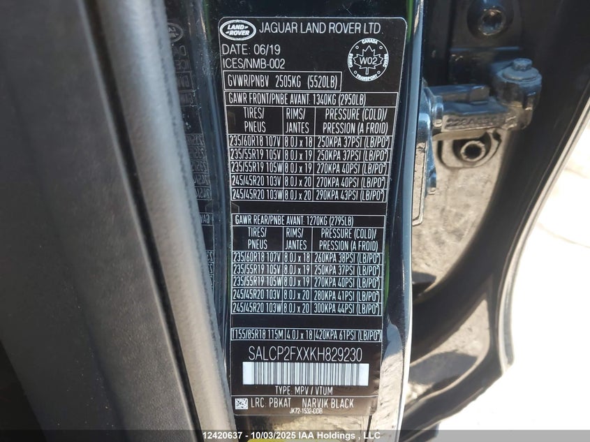 2019 Land Rover Discovery Sport Se VIN: SALCP2FXXKH829230 Lot: 12420637