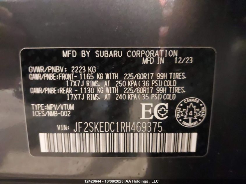 2024 Subaru Forester Touring VIN: JF2SKEDC1RH469375 Lot: 12420644