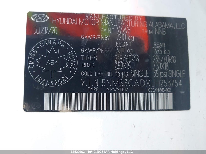 5NMS3CADXLH253754 2020 HYUNDAI SANTA FE photo no. 18