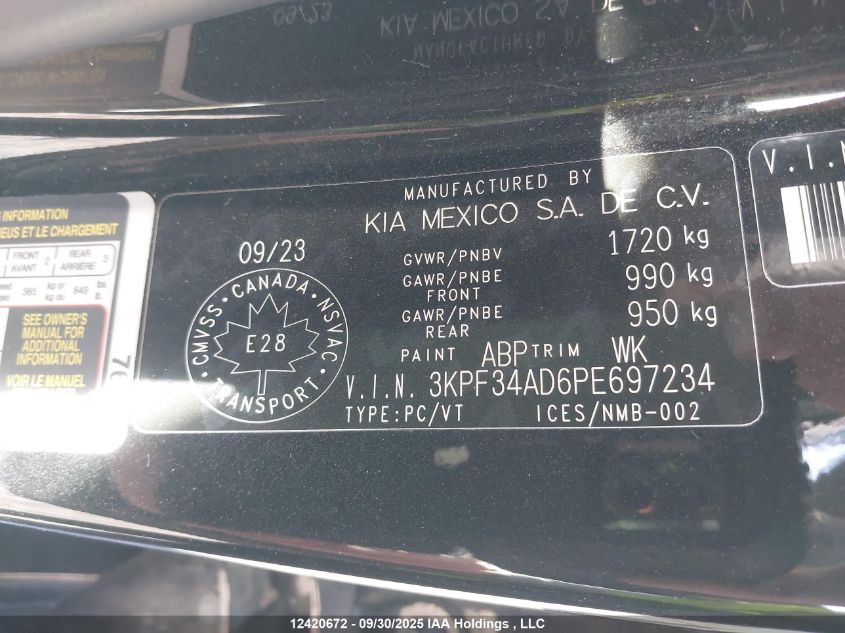 2023 Kia Forte VIN: 3KPF34AD6PE697234 Lot: 12420672