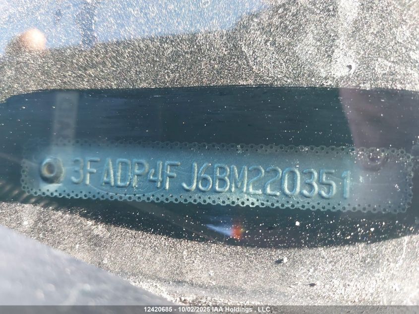 2011 Ford Fiesta VIN: 3FADP4FJ6BM220351 Lot: 12420685