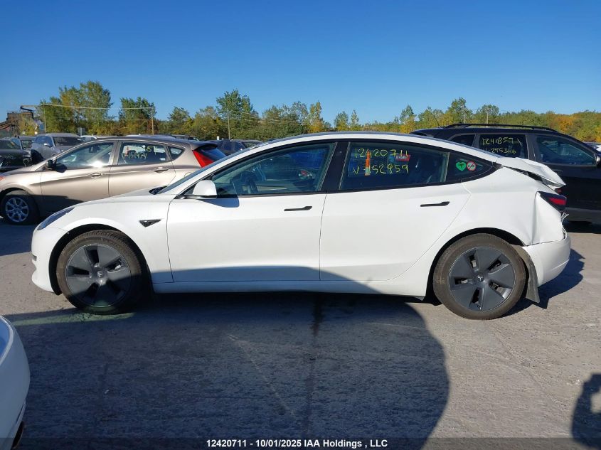 2022 Tesla Model 3 Rwd/Standard Range VIN: 5YJ3E1EA6NF152959 Lot: 12420711