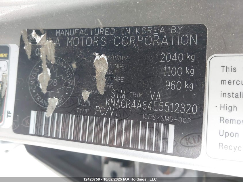 KNAGR4A64E5512320 2014 KIA OPTIMA photo no. 9