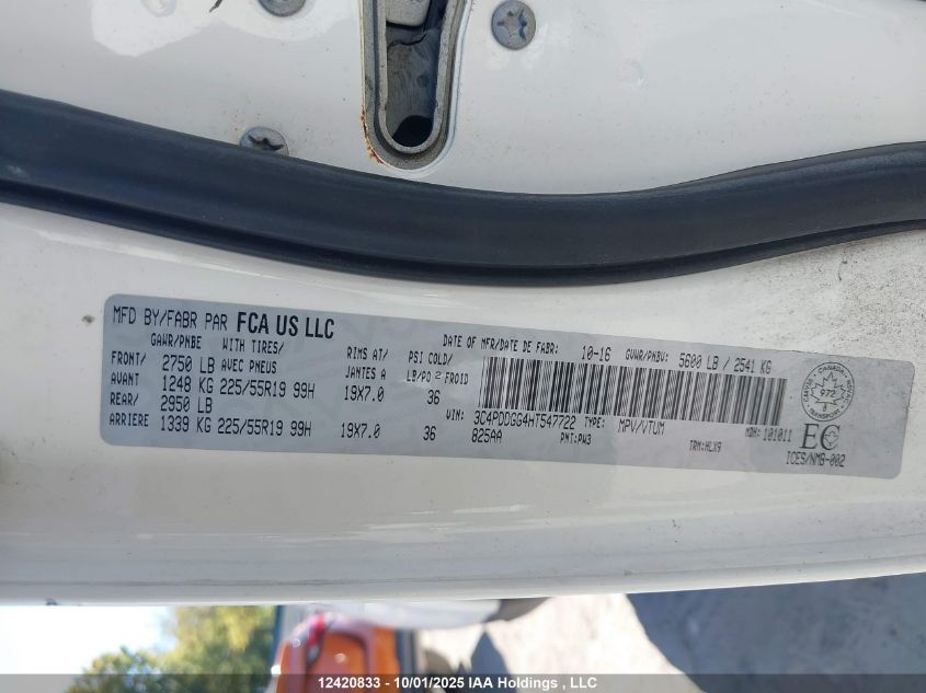 2017 Dodge Journey Crossroad VIN: 3C4PDDGG4HT547722 Lot: 12420833