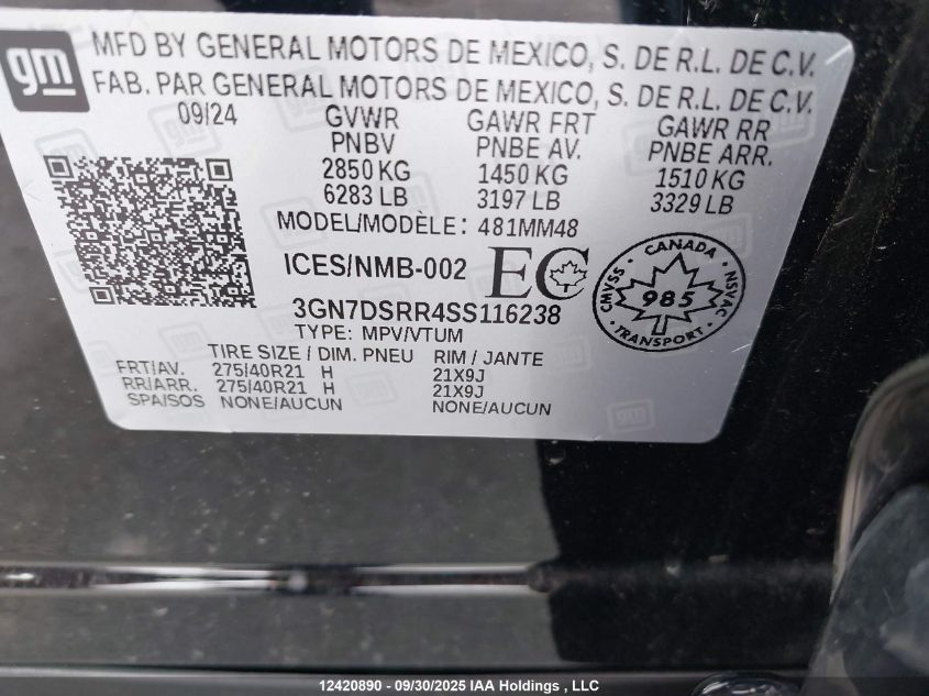 2025 Chevrolet Equinox Ev Rs VIN: 3GN7DSRR4SS116238 Lot: 12420890