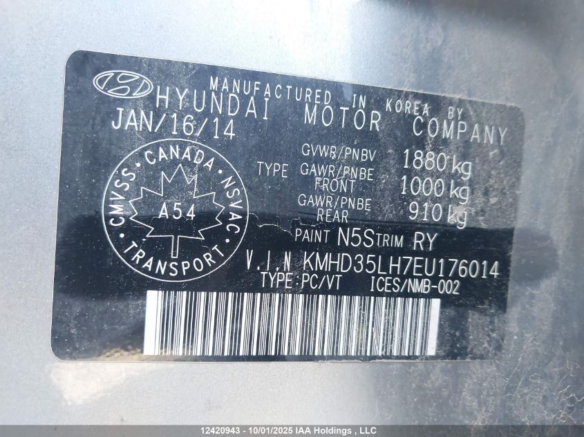 2014 Hyundai Elantra Gt VIN: KMHD35LH7EU176014 Lot: 12420943