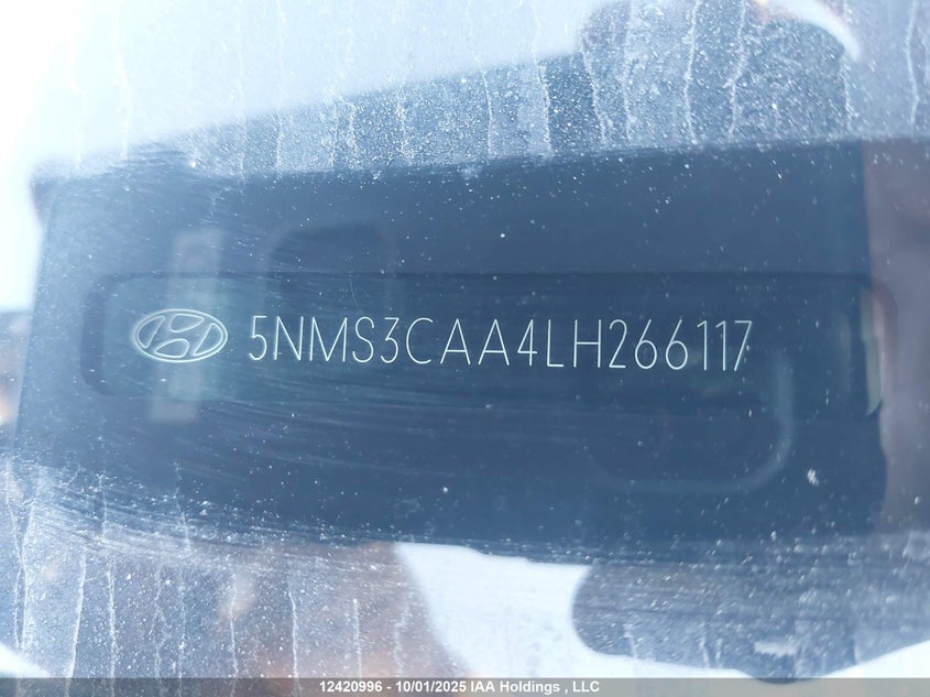 2020 Hyundai Santa Fe Sel/Sel Plus VIN: 5NMS3CAA4LH266117 Lot: 12420996