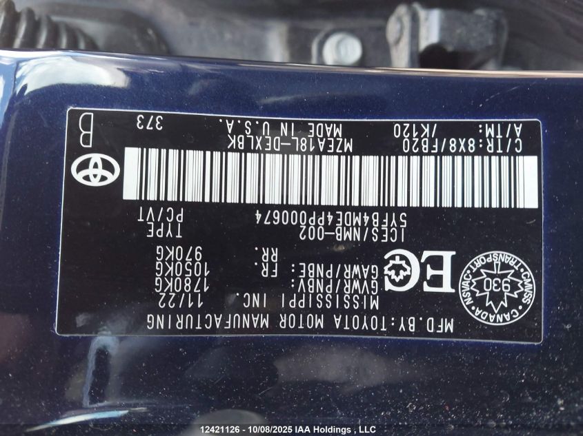 2023 Toyota Corolla Le VIN: 5YFB4MDE4PP000674 Lot: 12421126