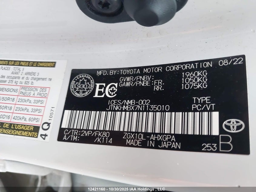 JTNKHMBX7N1135010 2022 TOYOTA C-HR photo no. 9
