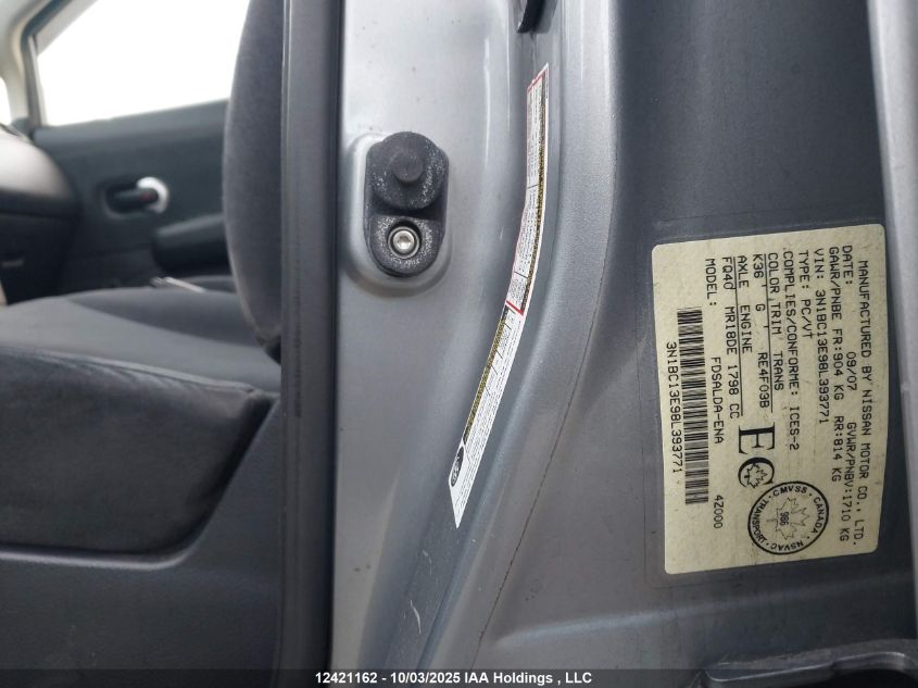 2008 Nissan Versa S/Sl VIN: 3N1BC13E98L393771 Lot: 12421162