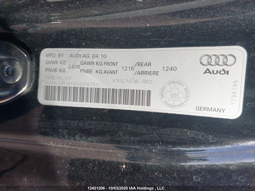 2010 Audi S5 3.0 Premium VIN: WAULGBFH4AN024255 Lot: 12421206