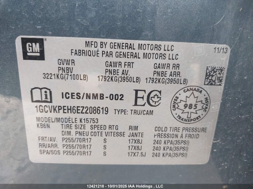 2014 Chevrolet Silverado K1500 VIN: 1GCVKPEH6EZ208619 Lot: 12421218