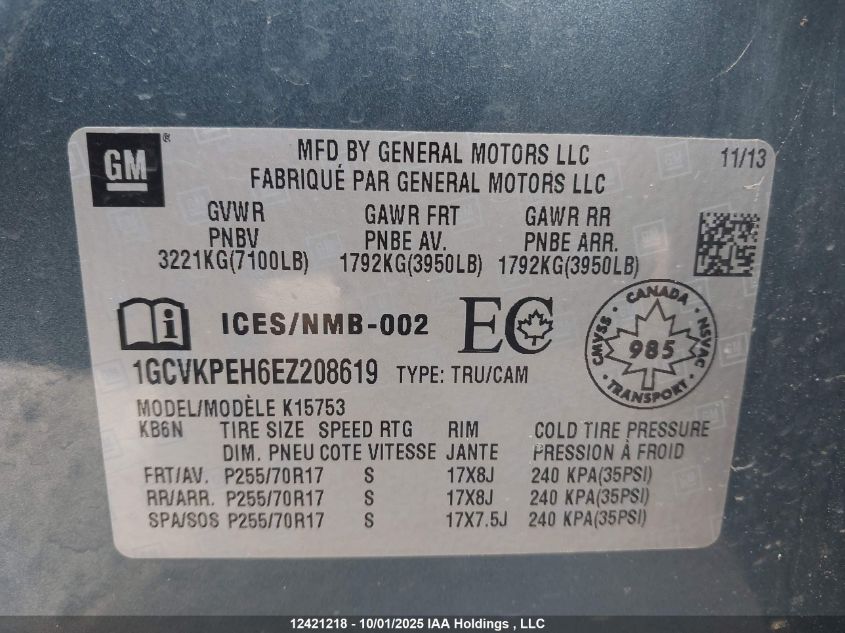 2014 Chevrolet Silverado K1500 VIN: 1GCVKPEH6EZ208619 Lot: 12421218