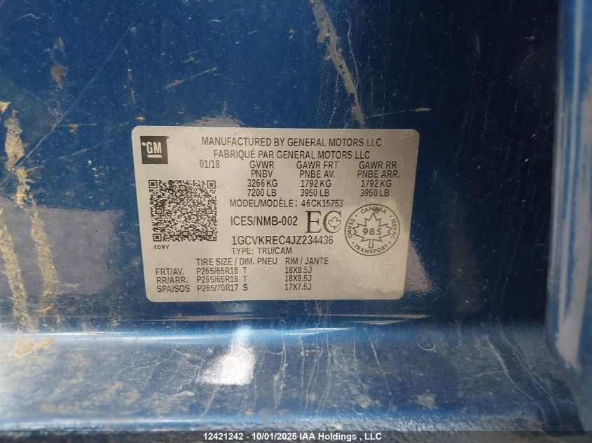 2018 Chevrolet Silverado K1500 Lt VIN: 1GCVKREC4JZ234436 Lot: 12421242