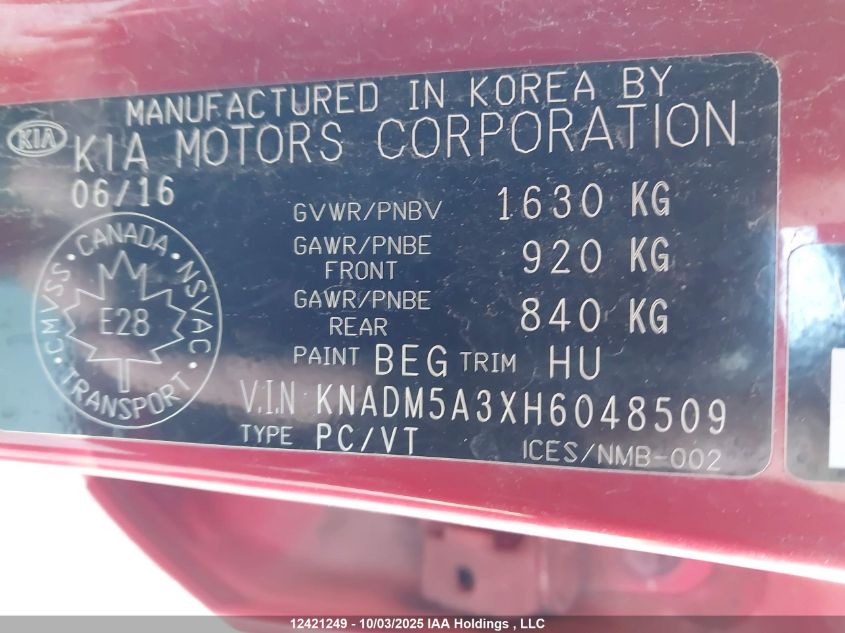 2017 Kia Rio Lx VIN: KNADM5A3XH6048509 Lot: 12421249