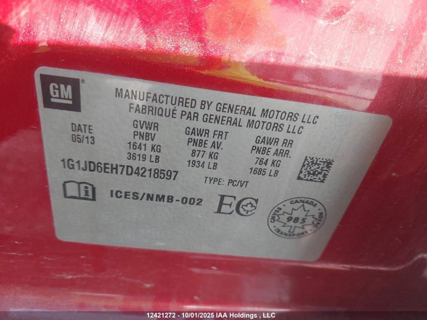 2013 Chevrolet Sonic VIN: 1G1JD6EH7D4218597 Lot: 12421272