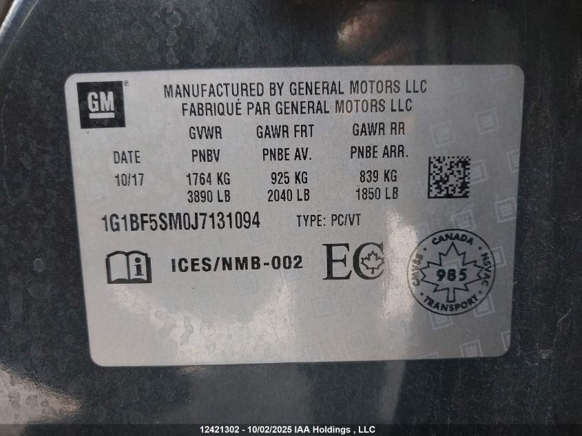 2018 Chevrolet Cruze VIN: 1G1BF5SM0J7131094 Lot: 12421302