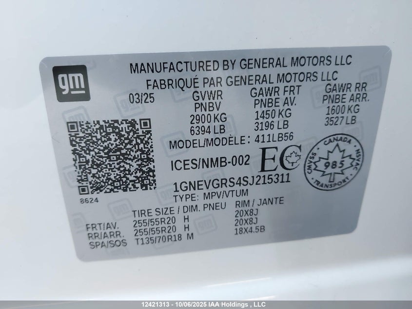 1GNEVGRS4SJ215311 2025 CHEVROLET TRAVERSE photo no. 9