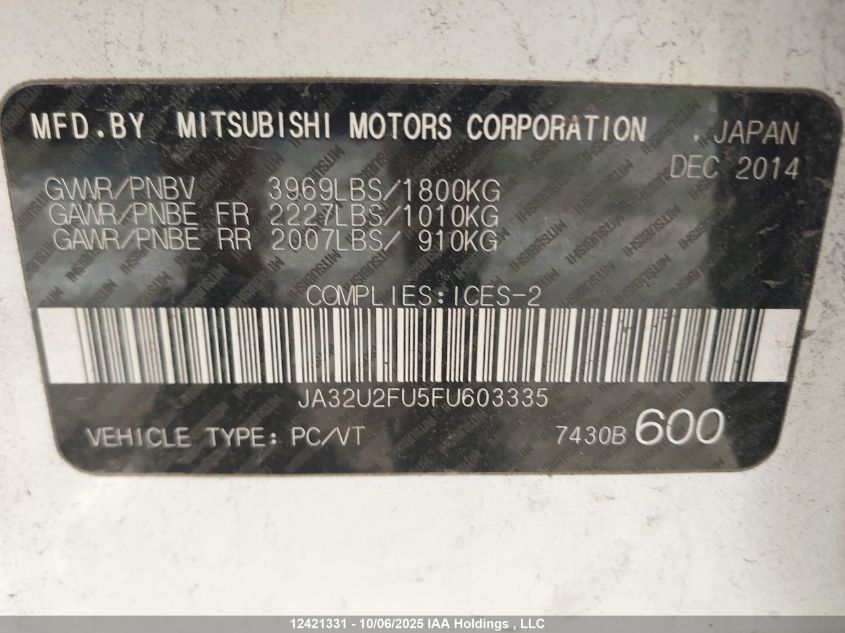 2015 Mitsubishi Lancer Es VIN: JA32U2FU5FU603335 Lot: 12421331