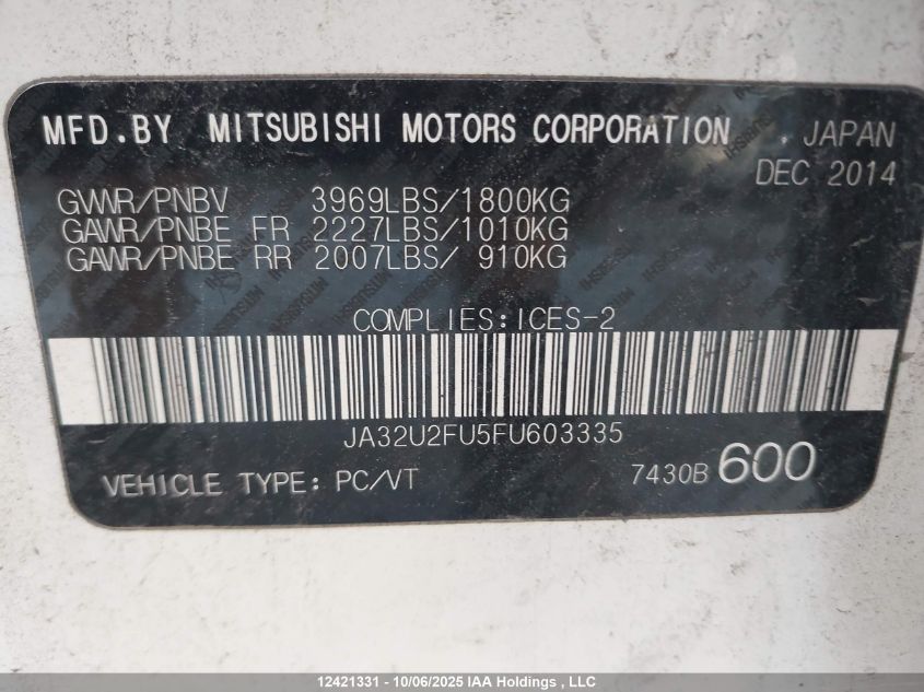 2015 Mitsubishi Lancer Es VIN: JA32U2FU5FU603335 Lot: 12421331