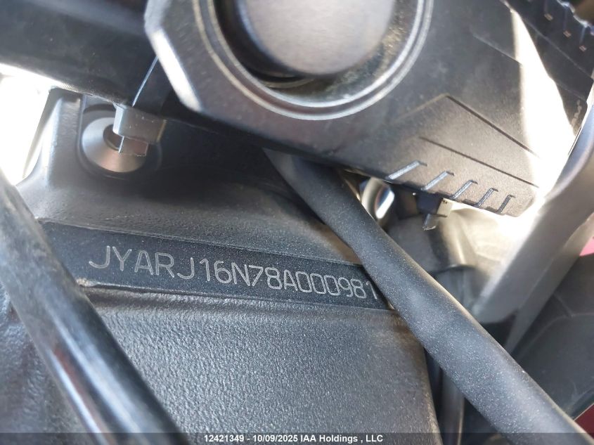 2008 Yamaha Yzfr6 VIN: JYARJ16N78A000981 Lot: 12421349