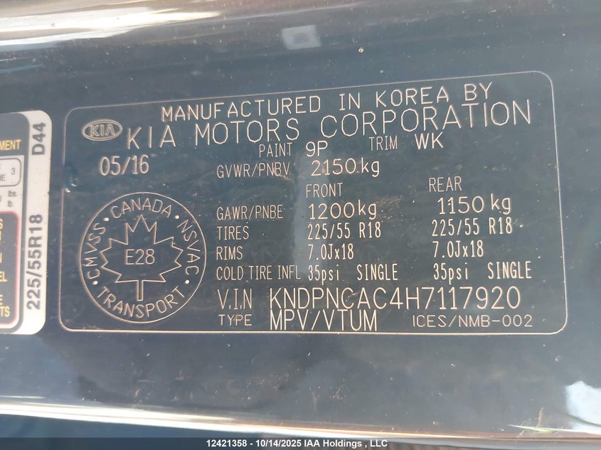 2017 Kia Sportage Ex VIN: KNDPNCAC4H7117920 Lot: 12421358